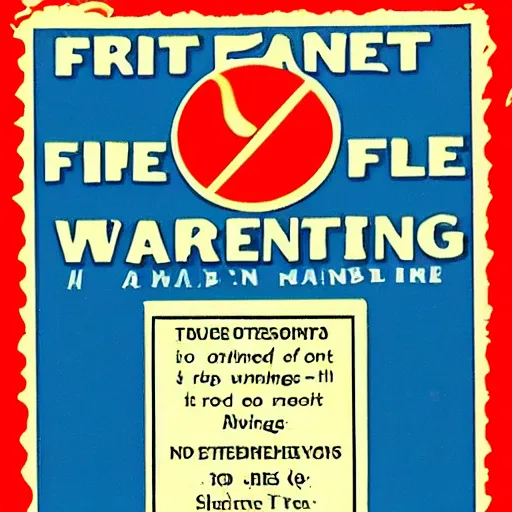 Image similar to vintage 1 9 7 0 s fire warning label
