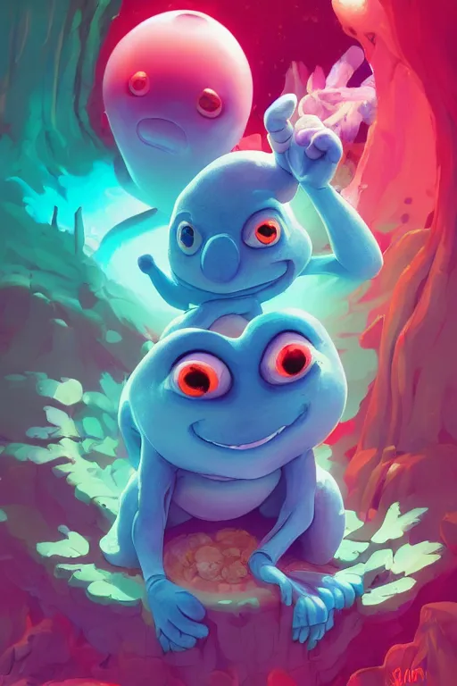 Image similar to smurf ghost creature animal sushi cristal very big eye roots cactus elemental flush of force nature micro world fluo fishscale, behance hd by jesper ejsing, by rhads, makoto shinkai and lois van baarle, ilya kuvshinov, rossdraws radiating a glowing aura global illumination ray tracing hdr