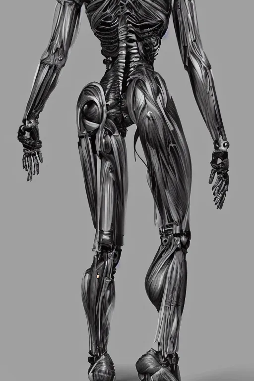 Prompt: full body female human anatomy concept, medical anatomy, cybernetic implants, gun metal grey, mecha limbs, muscular system reference, anatomical art, digital art, in the style of ruben alba, aaron sims, amanda lilleston, luka mivsek, bryan christie, ranjit ghosh, artstation, pinterest, deviantart, photoshop, octane render, unreal engine