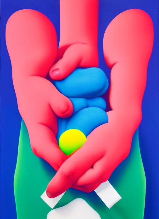 Prompt: hand holding a piece of paper by shusei nagaoka, kaws, david rudnick, airbrush on canvas, pastell colours, cell shaded, 8 k,