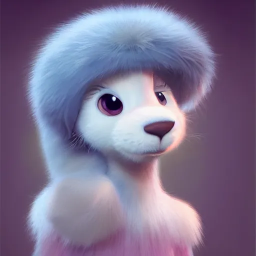 Image similar to cutie fluffy creature movie star people, digital art, 3 d, octave render, masterpiece, mega detailed, pixar, disney, vivid illustration, cartoon, fantasy, by george stubbs, artgerm, in the style of ghibli kazuo oga, pastel fur