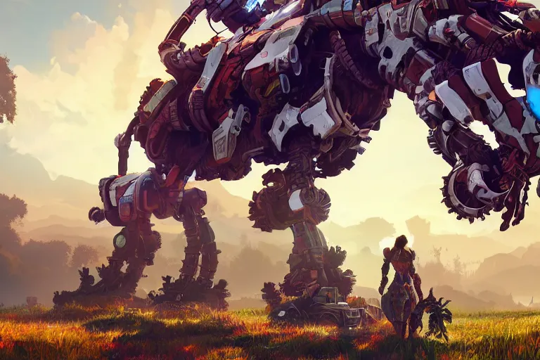 Image similar to grazer machine mecanical creature robot of horizon forbidden west horizon zero dawn bioluminiscence global illumination ray tracing hdr fanart arstation by ian pesty and alena aenami artworks in 4 k