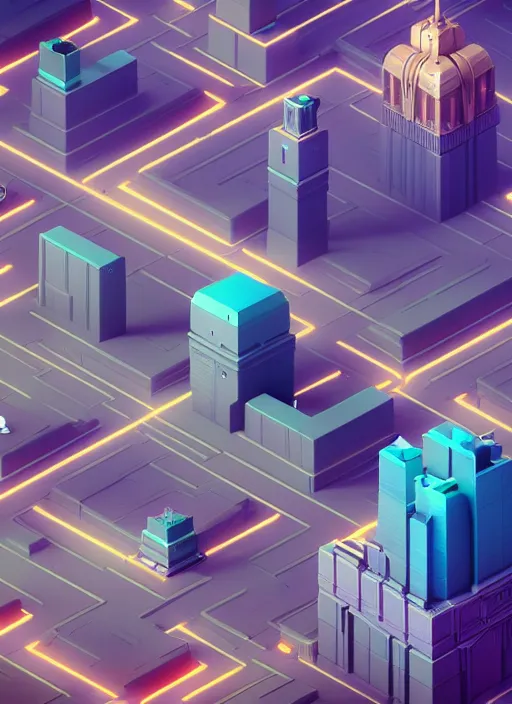 Image similar to a low poly isometric render of a cyberpunk city in the style of monument valley, intricate, elegant, smooth shading, soft lighting, illustration, simple, solid shapes, by magali villeneuve, jeremy lipkin and michael garmash, rob rey and kentaro miura style, octane render, zaha hadid
