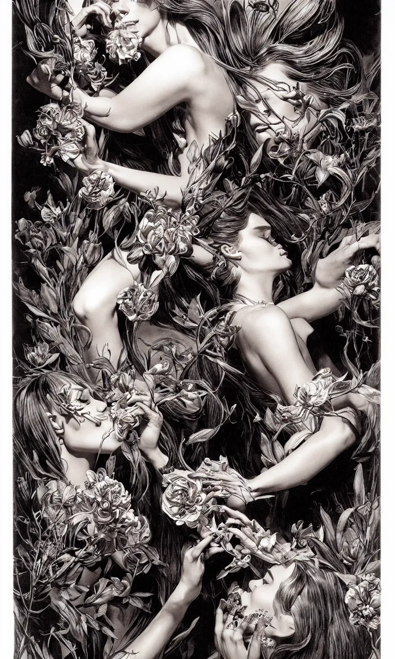 Image similar to fragrance advertising campaign by bernie wrightson, highly detailed