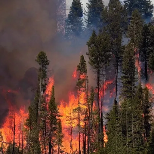 Prompt: a beautiful photo of a small hotel engulfed in a forest fire