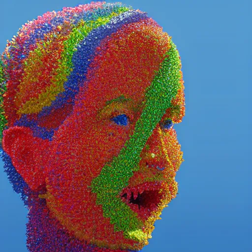 Image similar to a giant human head sculpture in the sea made out of thousands of small gummy bears, in the style of chad knight, long shot, hyper detailed, hyper realistic, ray tracing, 8 k resolution, sharp focus, realistic water, award winning