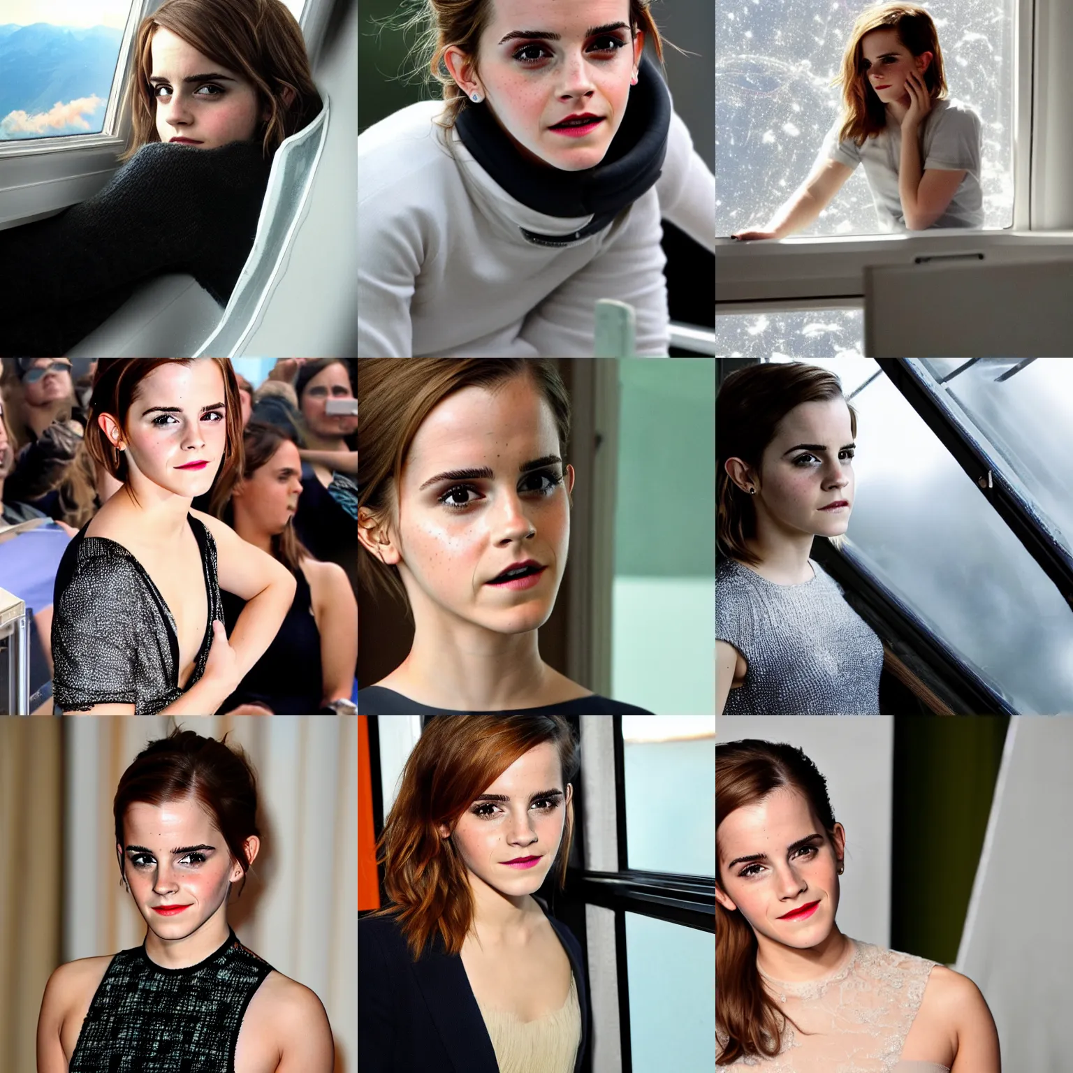 Prompt: emma watson looks out of a window in space