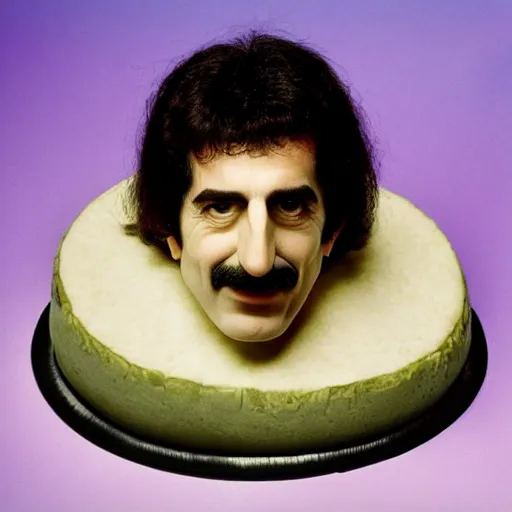 Image similar to delicious franz zappa's head is made out of cake, a slice has been separated from the rest, professional photograph, 4 k