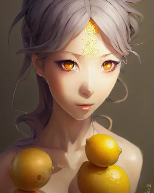 Image similar to character concept art of an anime goddess of lemons | | cute - fine - face, pretty face, realistic shaded perfect face, fine details by stanley artgerm lau, wlop, rossdraws, james jean, andrei riabovitchev, marc simonetti, and sakimichan, tranding on artstation