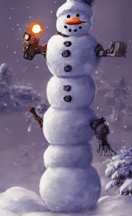 Image similar to a snowman depicted and made into a transformer, hybrid, dynamic lighting, photorealistic fantasy concept art, trending on art station, stunning visuals, creative, cinematic, ultra detailed