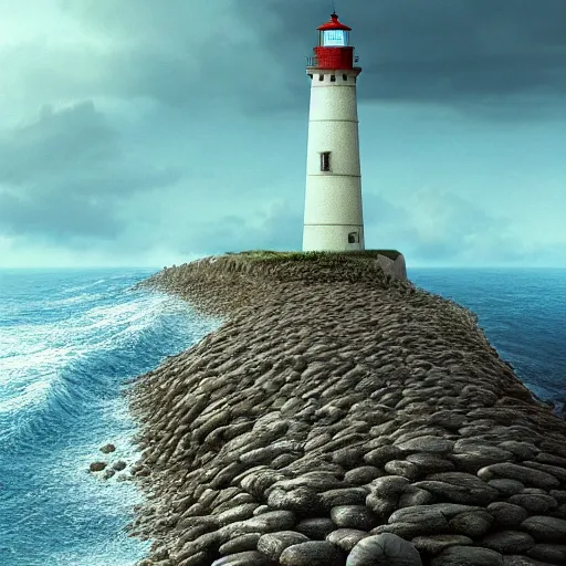 Image similar to a lighthouse over an ocean of potato's, beautiful matte painting