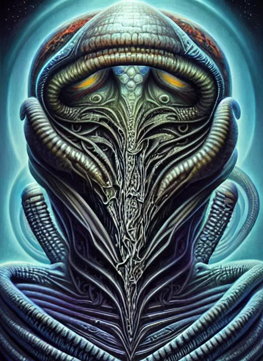 Image similar to cosmic lovecraft giger fractal random mith creature portrait, pixar style, by tristan eaton stanley artgerm and tom bagshaw.