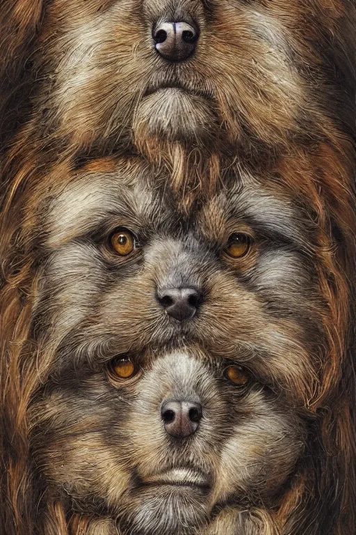 Image similar to portrait of multiple animals faces stacked and close to each others, by giancola, very detailed art, elegant, sophisticated, high resolution, smooth