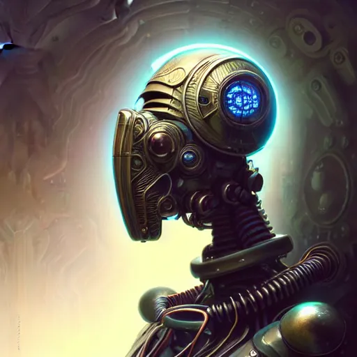 Image similar to low angle shot of a cyberpunk gazmask robot character, intricate, elegant, highly detailed, centered, digital painting, artstation, concept art, smooth, sharp focus, illustration, artgerm, Tomasz Alen Kopera, Peter Mohrbacher, donato giancola, Joseph Christian Leyendecker, WLOP, Boris Vallejo