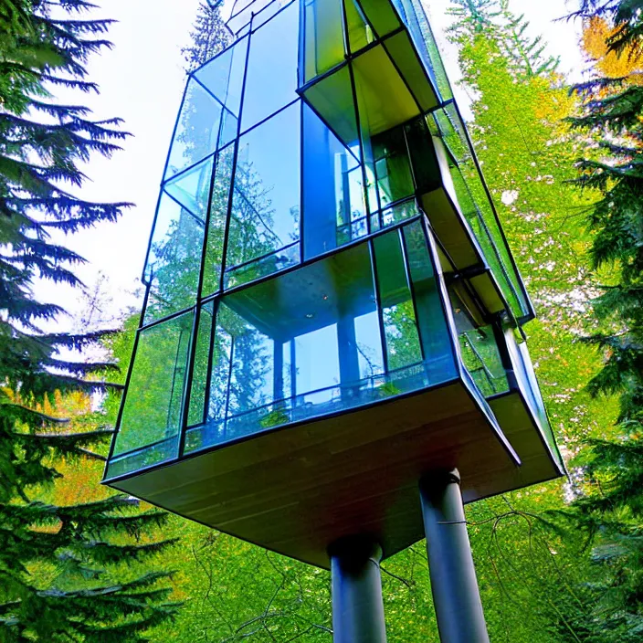 Prompt: glass skyscraper treehouse ,falling water at 2875 adanac.st vanvcouver,british columbia,canada