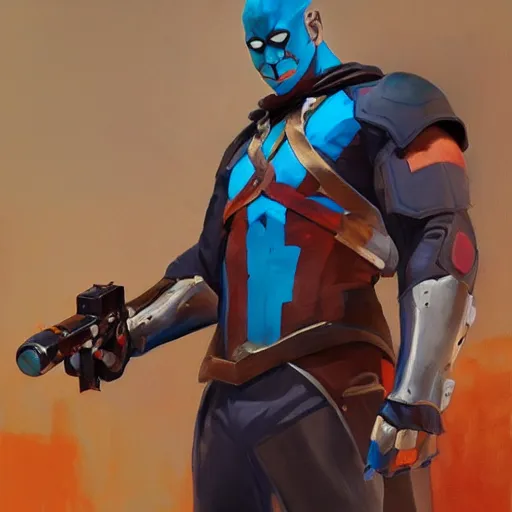 Image similar to greg manchess portrait painting of partially armored yondu udonta as overwatch character, medium shot, asymmetrical, profile picture, organic painting, sunny day, matte painting, bold shapes, hard edges, street art, trending on artstation, by huang guangjian and gil elvgren and sachin teng