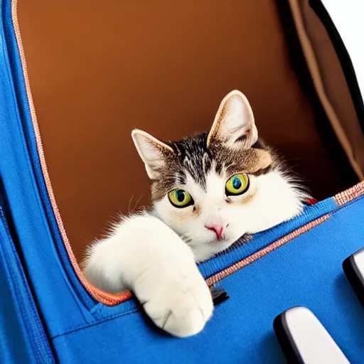 Prompt: cat inside a travel bag sticking its head out