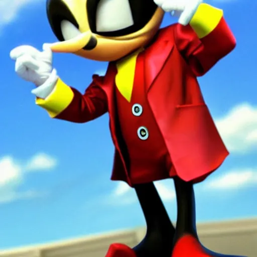 Image similar to Doctor Eggman from Sonic tried for tax evasion, court drawing, sad