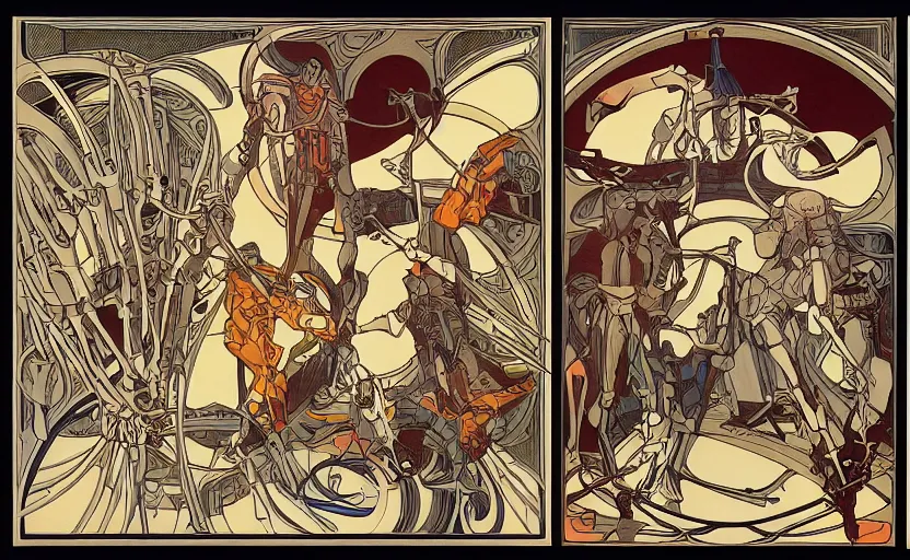 Image similar to bones technology and strange craft, by jc leyendeker and mucha, minimal, clean, cel - shaded,