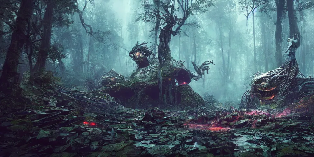 Image similar to future city covered by forest creature, floating, dilapidated, doom of the gods, culture, monster, gravity mess, photograph, cinematic, photo realism, by yang qi, romain jouandeau, quy ho, karol bak, beeple, 4 k, unreal engine, v - ray render, artstation