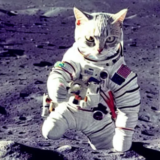 Image similar to Photograph of a cat in an astronaut suit in the moon