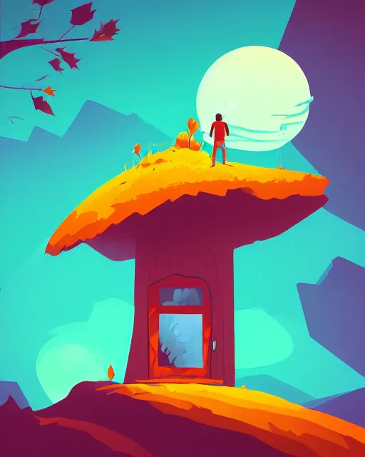 Image similar to autumn hill cabin man illustration by anton fadeev