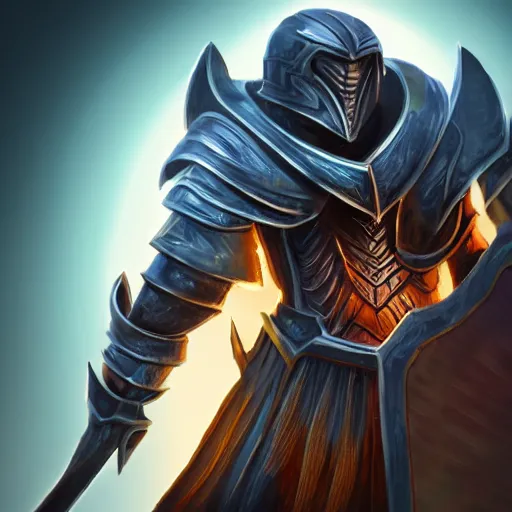 Image similar to animated armor with a helmet face and a sun emblem on his chest, far - mid shot photo, style of magic the gathering, dungeons and dragons, fantasy, intimidating