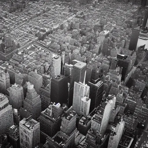 Image similar to isometric aerial view of Manhattan at dusk, infrared film