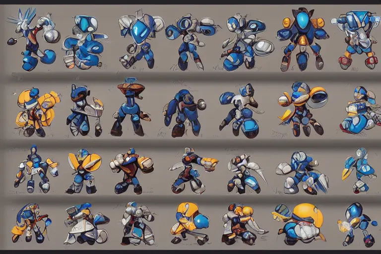 Prompt: megaman stage select item concept art grid of legendary artifact loot headgear by artgerm and Craig Mullins, James Jean, Andrey Ryabovichev, Mark Simonetti and Peter Morbacher 16k