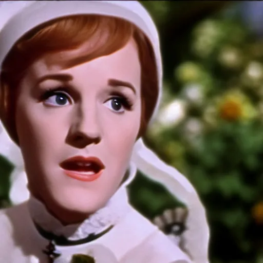 Image similar to julie andrews as a white cat, austria, film still, sound of music, 4 k, 8 k