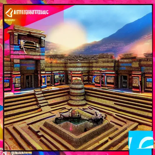 Image similar to ancient peruvian structure, retrowave epic art, trending on art station