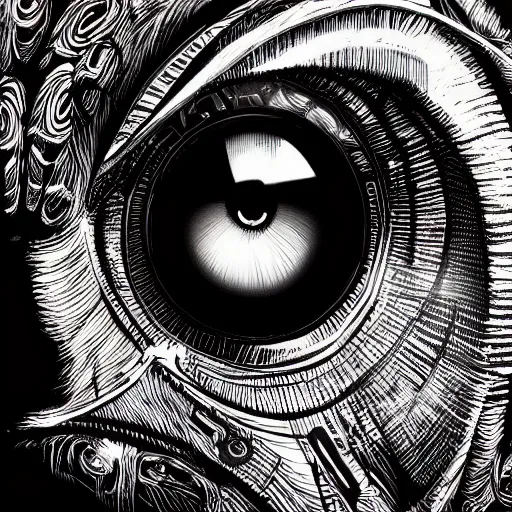 Image similar to eye of a cybernetic owl, futuristic, cyberpunk, digital illustration, photo - realistic, macro, extremely detailed, vivid, neon, dramatic lighting, intricate details