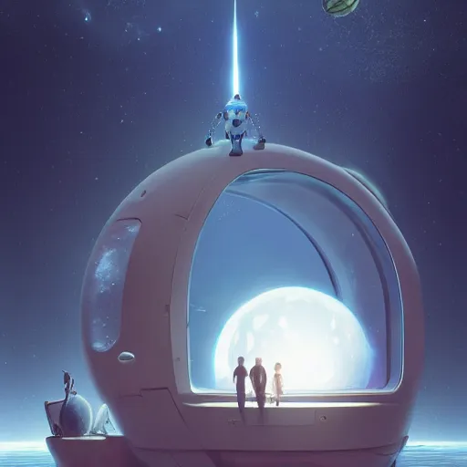 Prompt: a sphere aquarium full of fish inside it. the aquarium is floating in space, in the size of a planet. the moon is in the background. illustration, digital art, realistic, pixar style, by greg rutkowski and ash thorp, vivid colors, detailed, trending on artstation, high quality, cinematic, rule of thirds