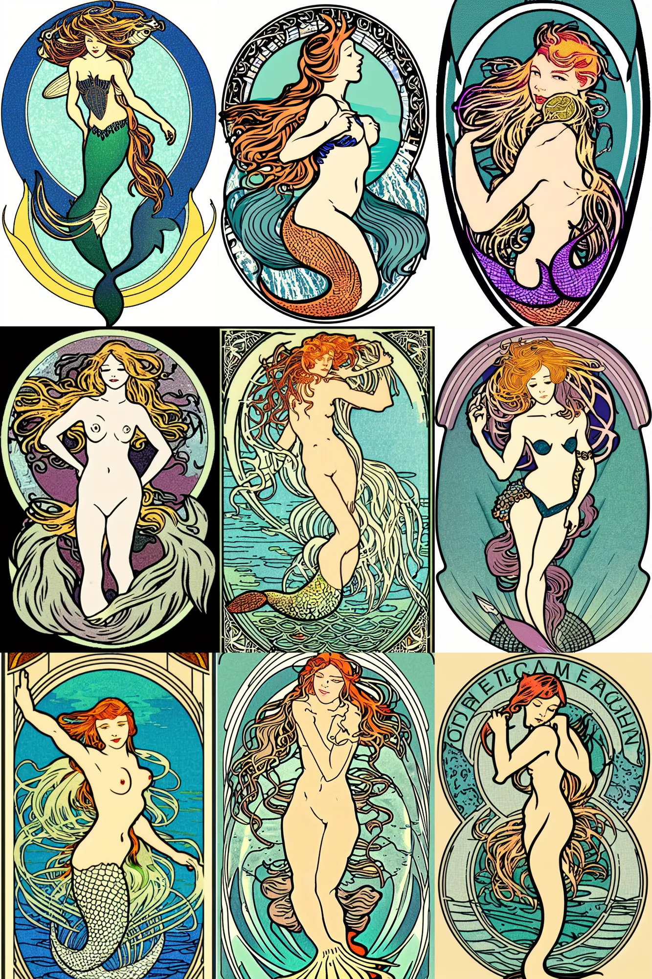 Prompt: vector patch logo of mermaid, mucha