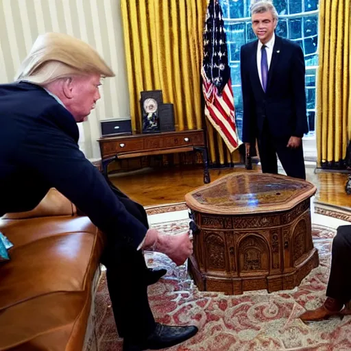 Prompt: The President of the United States meeting Dark Souls in the oval office, official photo