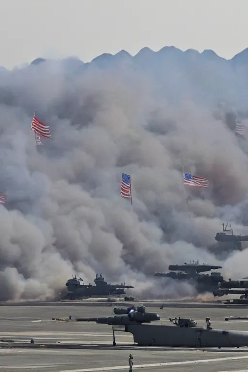 Image similar to the us military attacking pyongyang, dramatic angle, intense scene