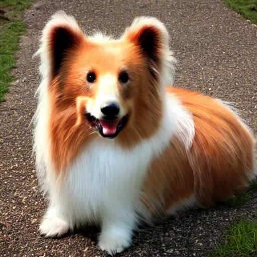 Image similar to a photorealistic photograph of a sheltie bear hybrid