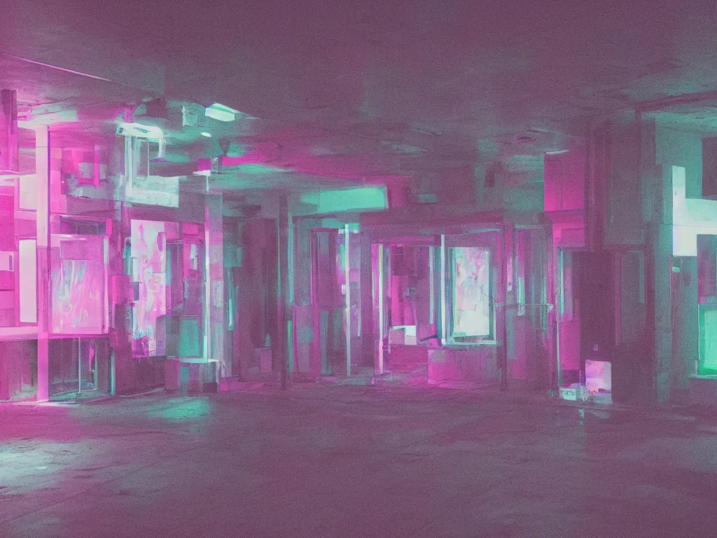 Image similar to 50 mm photo of a vaporwave liminal space
