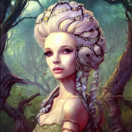 Image similar to beautiful Lady Yggdrasil Marie Antoinette Queen Portrait Portrait Portrait Planescape Torment Vagrant Story Character Time Druid Face Head Eyes Jordan Grimmer mandy jurgens dave dorman Tamas Medve Todor Hristov Ilya Repin