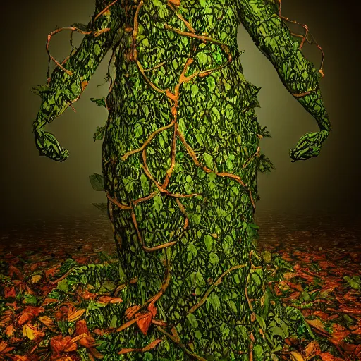 Image similar to a giant lady made of vines and leaves Dramatic Lighting, Trending on Artstation HQ, 4K, UHD.