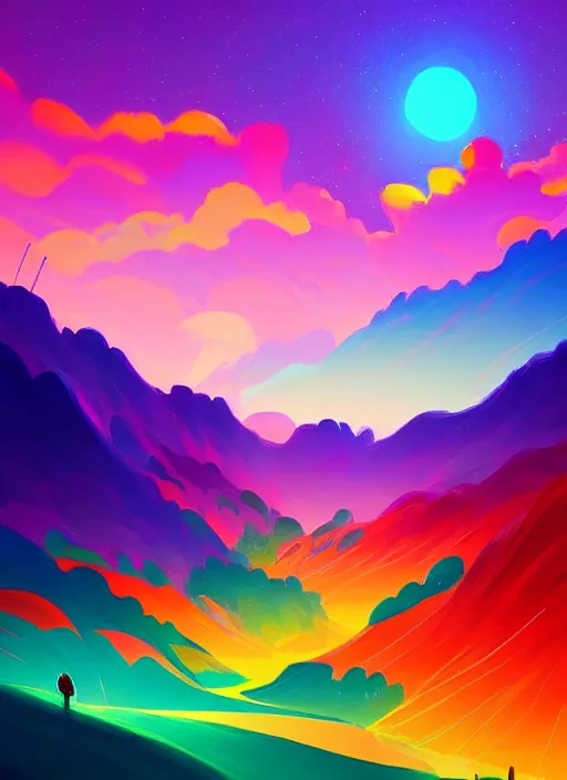 Prompt: painting of a colorful landscape full of friends, digital painting, artstation, concept art, hd, illustration, art by tokenin, trending on instagram