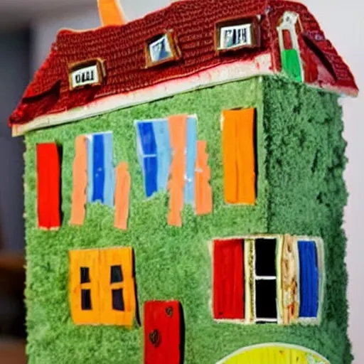 Image similar to photo of a house with kids made out of food leftovers. Highly detailed. Art by Gordon Ramsey