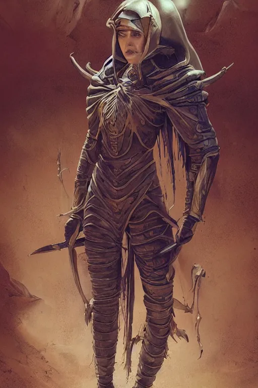 Image similar to dune themed epic bloodbound fremen warrior, desert breathing armor, graffiti, street art sketch by sachin teng, moebius, artgerm, michael cheval, esao andrews, francois boucher, masterpiece, intricate organic painting, matte painting, hard edges, highly detailed, cinematic lighting character art movie poster by drew struzan