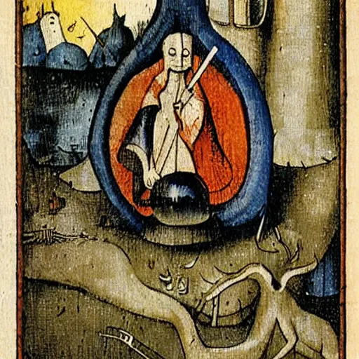 Image similar to tarot card designed by hieronymous bosch.