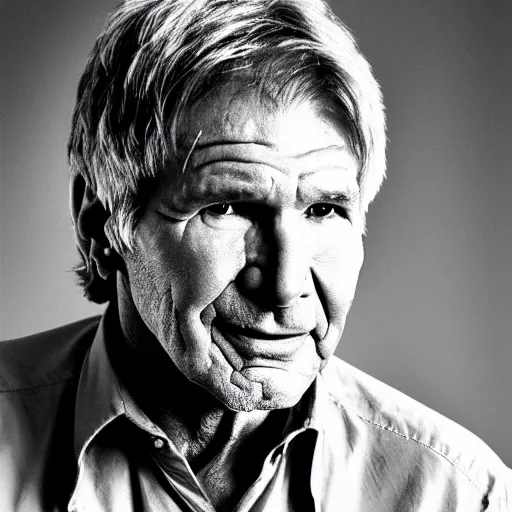 Image similar to harrison ford from indiana jone, but with very big ears. black and white photo rolling stone magazine 8 k