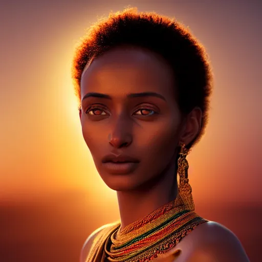 Image similar to photographic portrait of a stunningly beautiful ethiopian renaissance female in soft dreamy light at sunset, contemporary fashion shoot, by edward robert hughes, annie leibovitz and steve mccurry, david lazar, jimmy nelsson, breathtaking, 8 k resolution, extremely detailed, beautiful, establishing shot, artistic, hyperrealistic, beautiful face, octane render