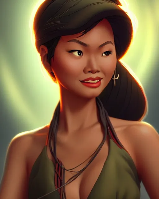 Prompt: charming heavy - set filipina woman character portrait, by don bluth, sci - fi environment, highly detailed, dynamic shadows, 4 k, wallpaper - 1 0 2 4
