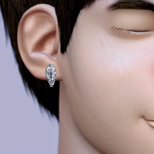 Prompt: cute boy from california wearing diamond earrings, black hair, hazel eyes, realistic, 8 k, very detailed