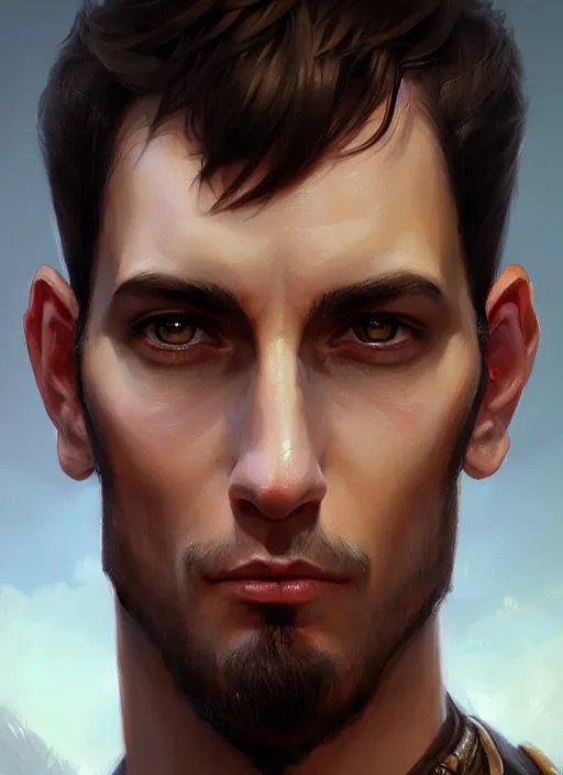 Image similar to a _ fantasy _ style _ portrait _ painting _ of light brown argentinian male short black hair defined very chiseled facial features long face big ears, rpg dnd oil _ painting _ unreal _ 5 _ daz. _ rpg _ portrait _ extremely _ detailed _ artgerm _ greg _ rutkowski _ greg