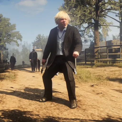 Image similar to Boris Johnson in Red Dead Redemption 2, game screenshot